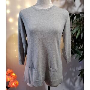 Talbots Knit Gray Heathered 3/4 Sleeve Sweater Women's Size L with Pockets